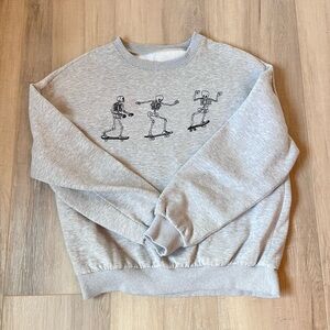 Amazon Gray Skeleton Graphic Crew Neck Sweater
